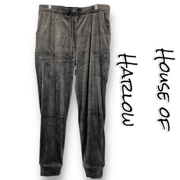 House of Harlow 1960 Pants - House of Harlow 1960 Gray Velour Jogger Pants Casual Lounge Womens Size L